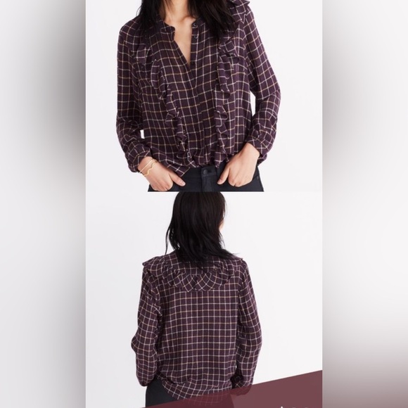 Madewell | wool blend plaid dainty ruffle detail top - Picture 6 of 7